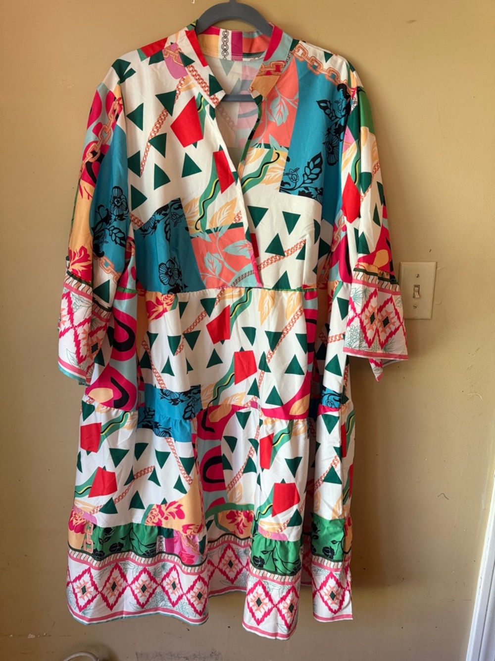SHEIN Multicolor Geometric & Floral Midi Dress